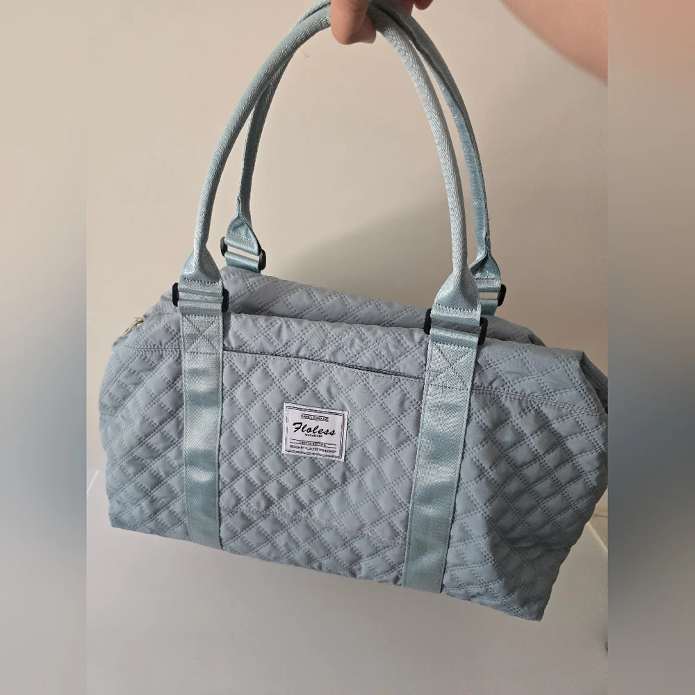 Blue Quilted Weekender Travel Bag + Matching Crossbody Set - Picture 2 of 8